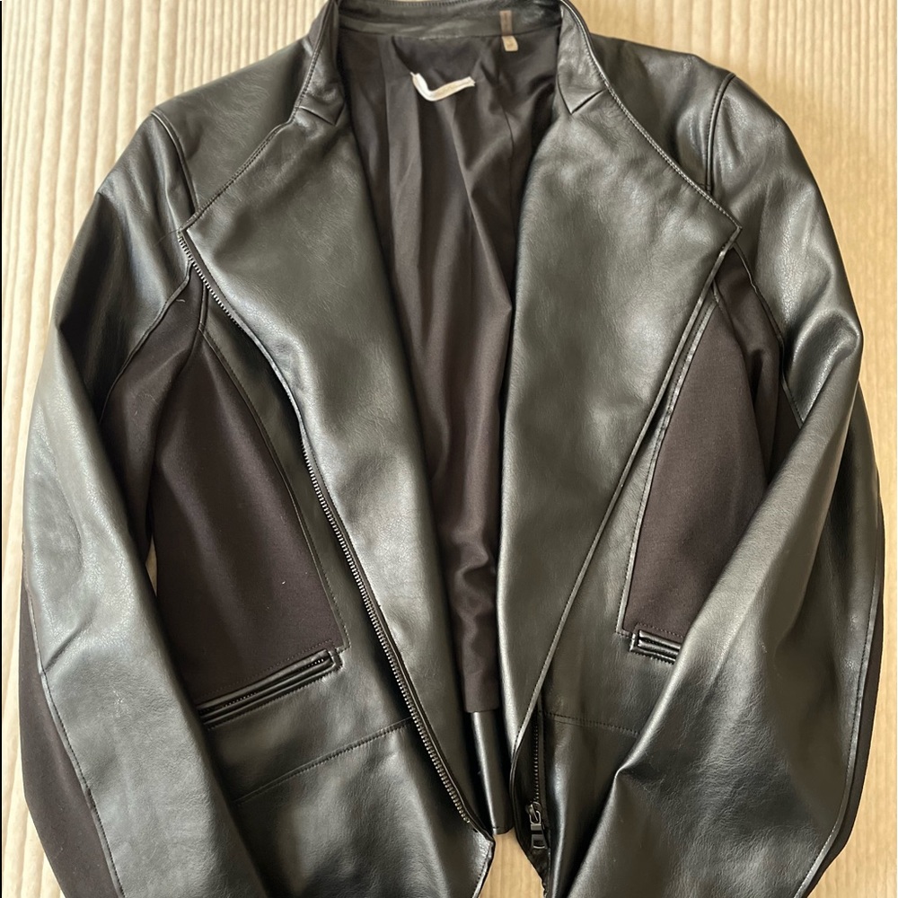 Tahari Faux Leather Mixed Media Jacket